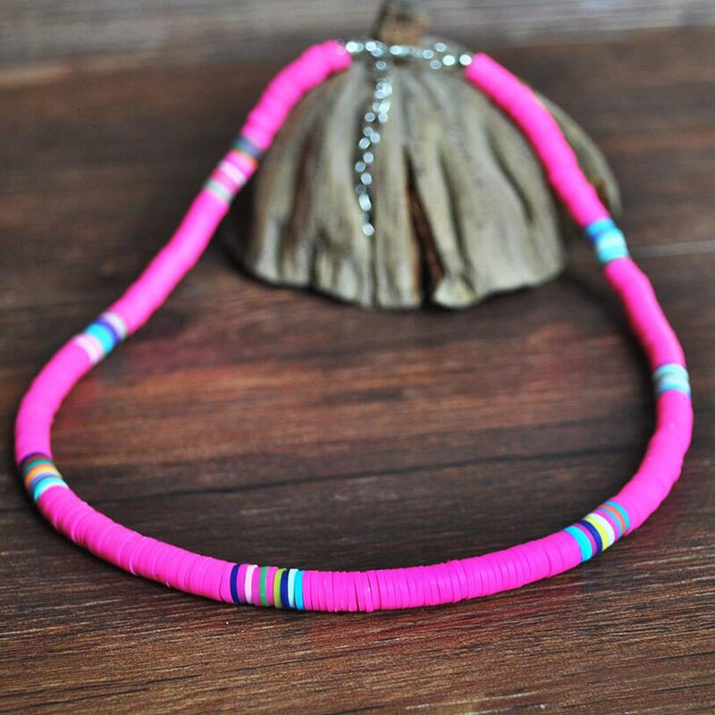 Collar de arcilla polimérica para mujer, gargantilla de cerámica suave, surfista de colores, hecho a mano, joyería: RS