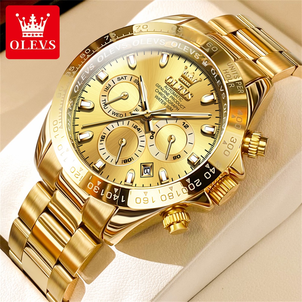 OLEVS 6638 TOP automatisch mechanisch horloge voor heren Multifunctionele chronograaf datum waterdicht luxe origineel horloge heren: Goud