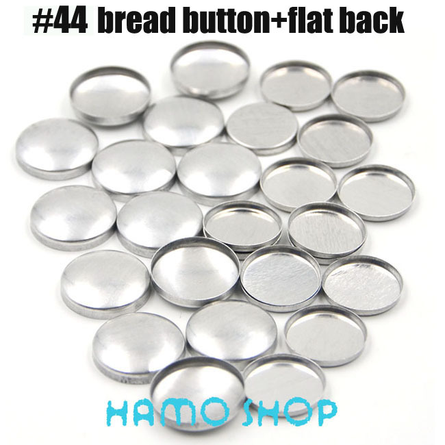 50 sets/partij #44 Brood Vorm Aluminium Ronde Stof Bedekt Doek Knop Cover Metalen Platte Terug