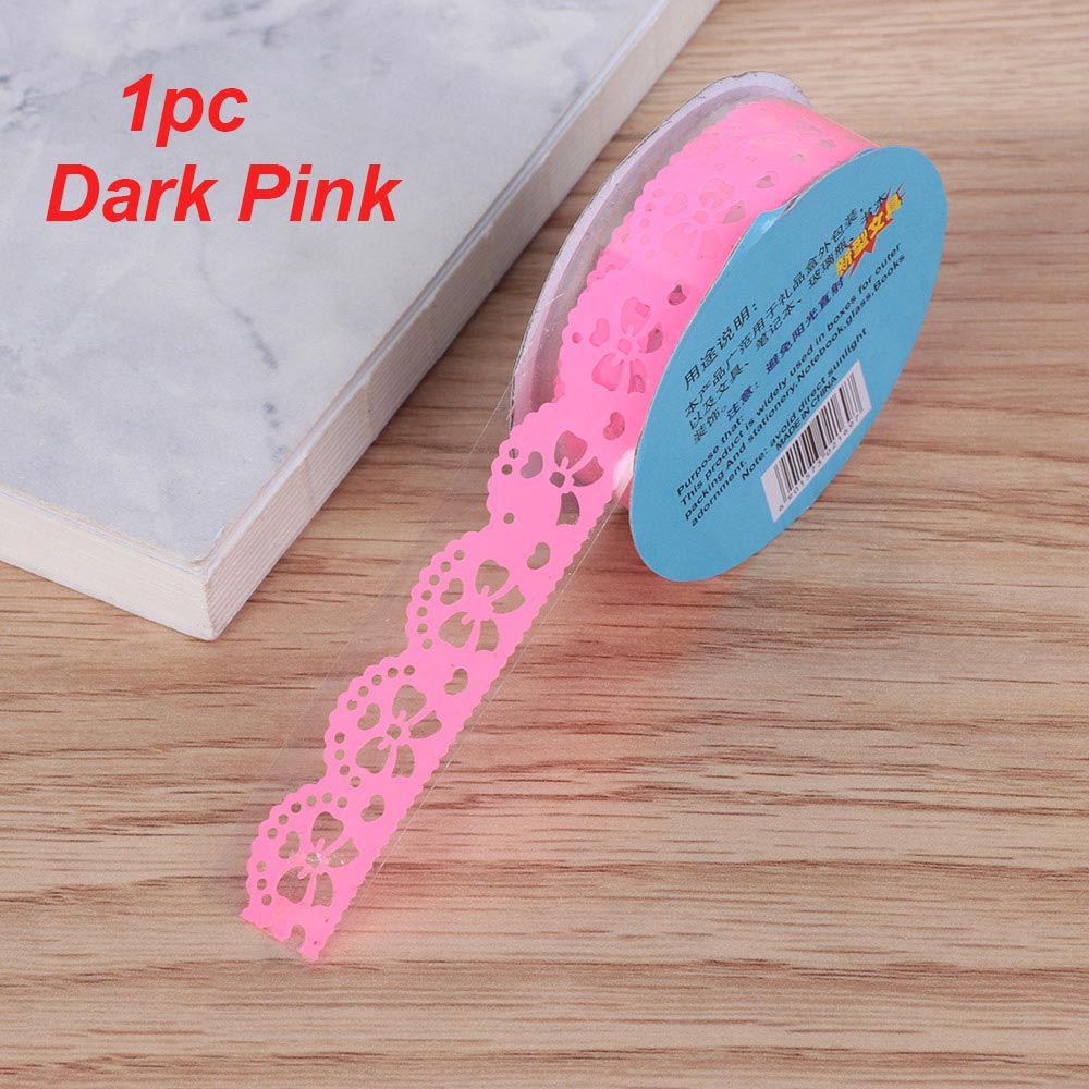 1Roll Bling PP Flower Masking Tape Sticky Paper Lace Ribbon Roll Self Adhesive Scrapbooking Sticker Album Decorative DIY Crafts: dark pink