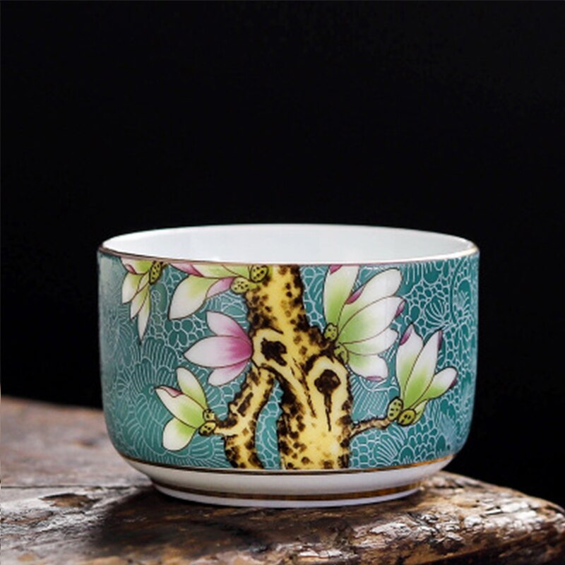 6pc Tea cup set Jingdezhen Enamel Color High Phnom Penh Ceramic Cups Hand-painted Tea Bowl Set Chinese Kungfu Tea Set: 6pc cyan-blue color
