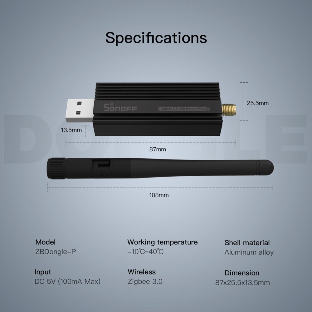 Sonoff zb dongle-p zigbee 3.0 usb dongle plus trådløs zigbee gateway analysator zigbee 2 mqtt usb interface capture med antenne