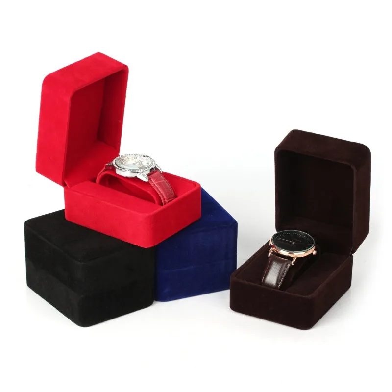 Boîte de montre velours coin rond Smartwatch horloge mallette de rangement bijoux accessoires affaires boîtes d'emballage noir rouge bleu
