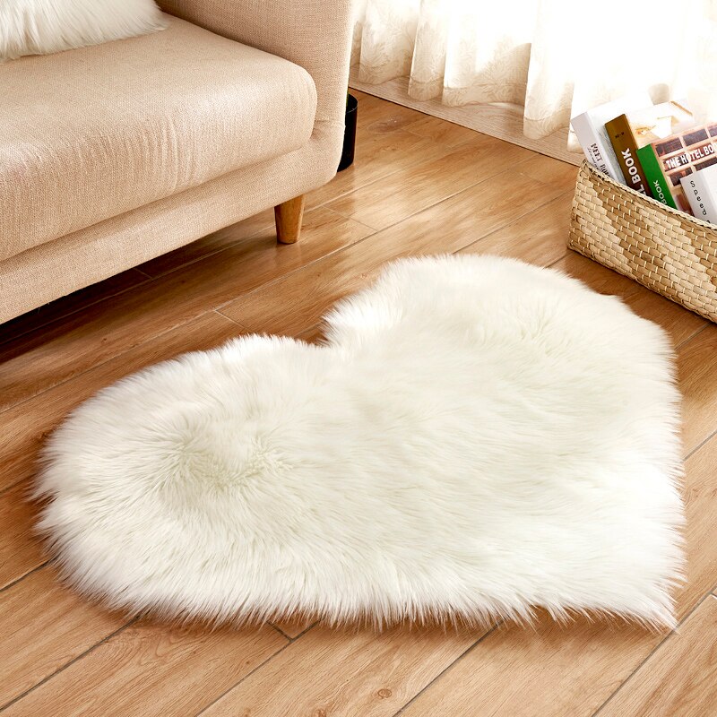 Alfombra peluda de piel de oveja Artificial, felpudo peludo de lana sintética, esponjoso, corazón de amor, alfombra sin pelusa para sala de estar, 30x30/40x50cm