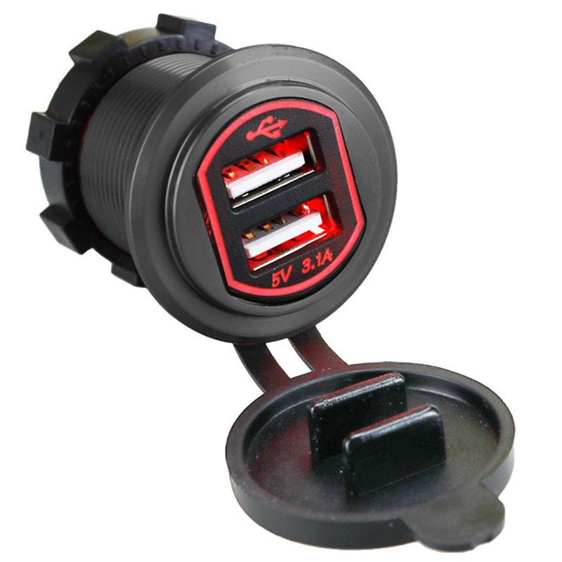 Metalen aluminium behuizing 3.1a snelladende dubbele usb-autolader gemodificeerde motorfiets autolader aluminium motorfietsaansluiting: Zwart