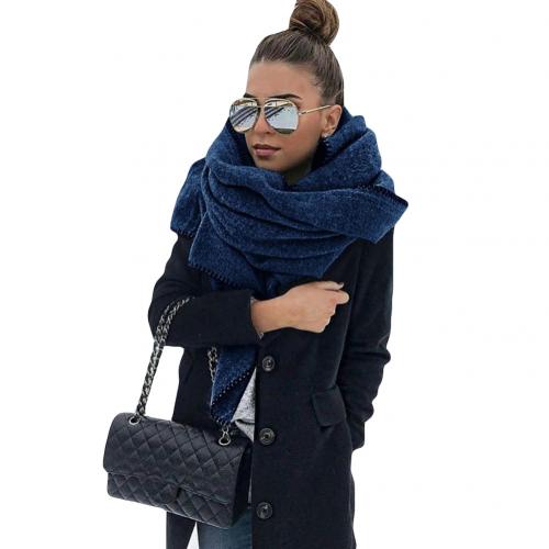 200Cm Herfst Winter Vrouwen Effen Kleur Fleece Sjaal Warme Sjaal Outdoor Nekband Dames Warm Sjaal: Dark Blue