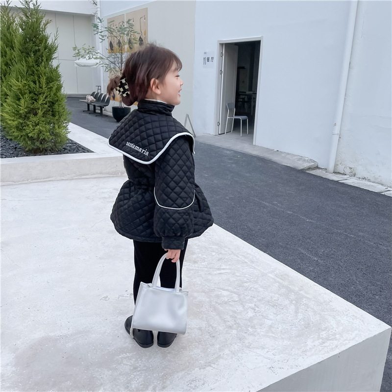2021 cappotto invernale da bambina in stile coreano cappotto a maniche lunghe colletto rovesciato giacca in cotone pile a vita alta bambini capispalla caldo E2048