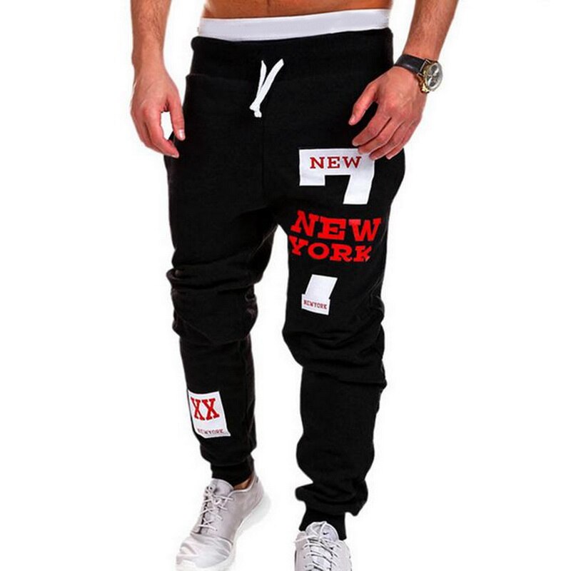 Loozykit Heren Casual Broek Brief Afdrukken Joggingbroek Man Lace-Up Losse Hip Broek Joggers Track Katoen Pants2: Black red-Long / Asian Size XXL