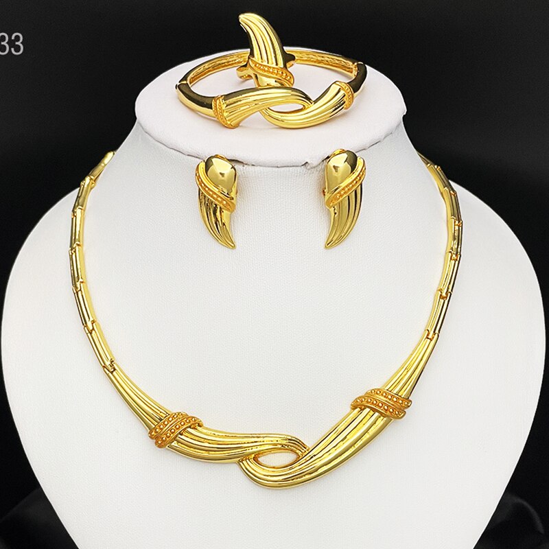 African Dubai Jewelry Sets For Women Necklace Earings Luxury Saudi Bride Gold Plated Jewelry Wedding Party