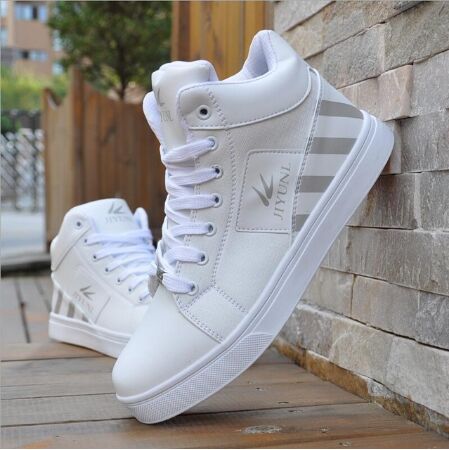 Høy topp joggesko for menn tilfeldig skateboarding sko sportssko pustende hip hop walking sko street sko chaussure homme-in: Hvit / 8