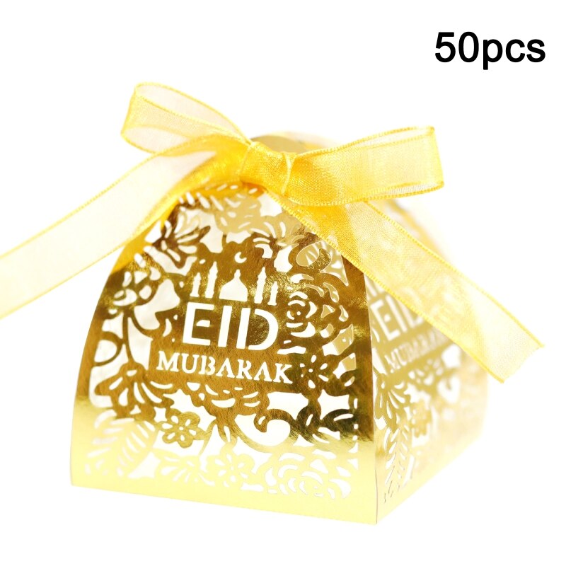 50pcs Eid Mubarak Candy Box Ramadan Decoration Hollow Wedding Party Favor Chocolate Boxes with Ribbons: RGD-2