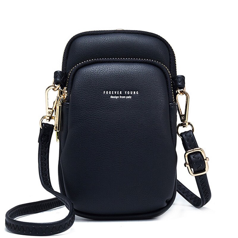 Small Shoulder Bag For Women Cell Phone Pocket Ladies Crossbody Bags Pu Leather Female Mini Messenger Purse: Black