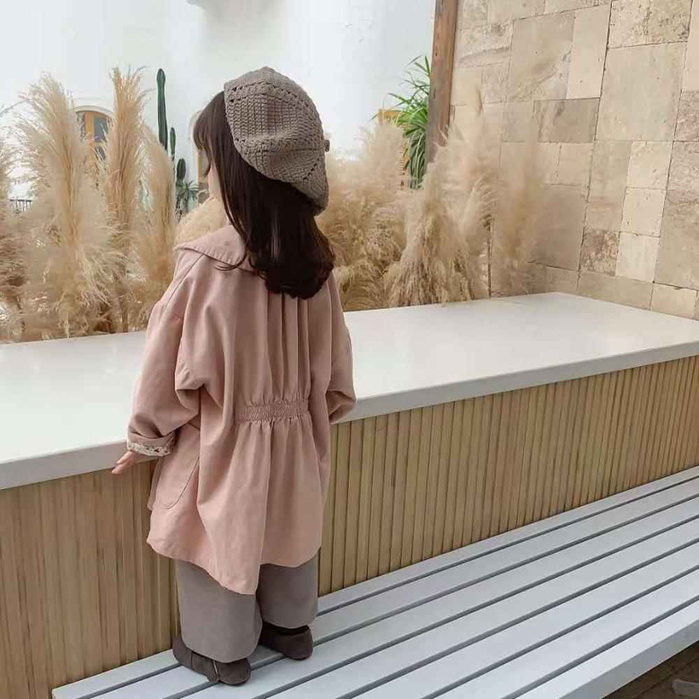 Girls' Jacket Autumn and Winter Korean Style Pocket Doll Collar Long Floral College Windbreaker