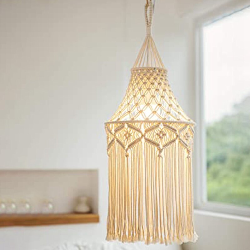 Macramé lámpara colgante de sombra cubierta de luz moderna Oficina dormitorio sala de estar dormitorio decoración Bohemia del hogar
