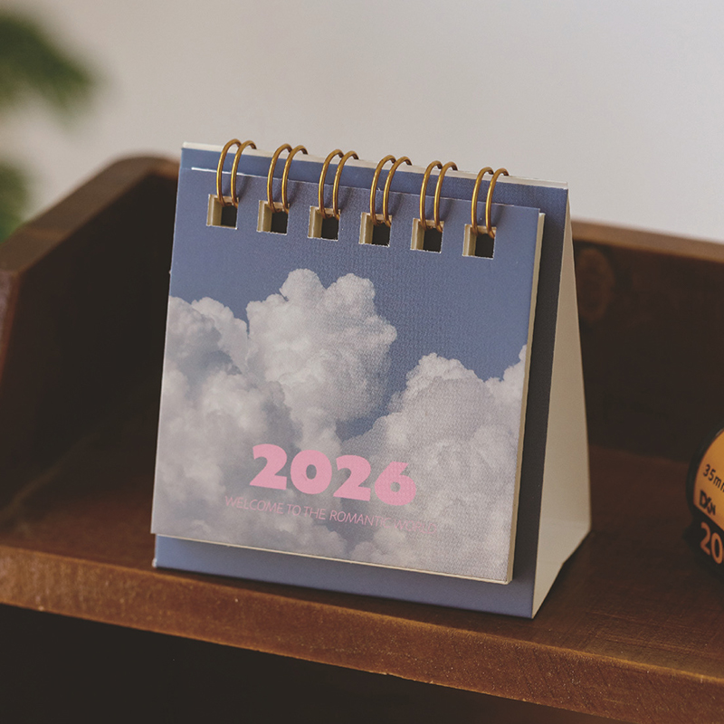 2026 Landschap Mini Bureaukalender Creatieve Spoelplanner Desktop Ornament Kantoorbenodigdheden Decor: Paars
