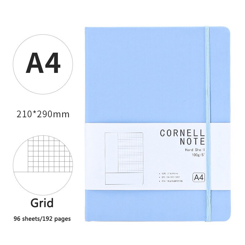 Tehokkuussuunnittelija 100 gsm cornell muistiinpano bullet katkoviiva päiväkirja  a4/a5 192 sivua rivitetty / ruudukkomuoto klassinen toimisto- ja koulumuistivihko: Skyblue-grid -a4