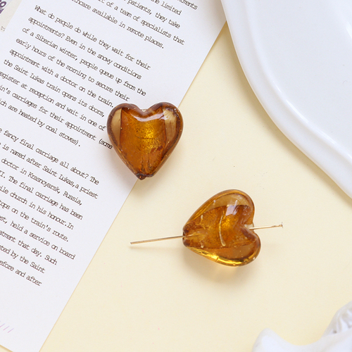 5 stk. 20*20mm retro farvede glasperler med lige hul, hjerteformede perler, gør-det-selv-smykker, halskæde, armbånd, øreringe, tilbehør: Orange