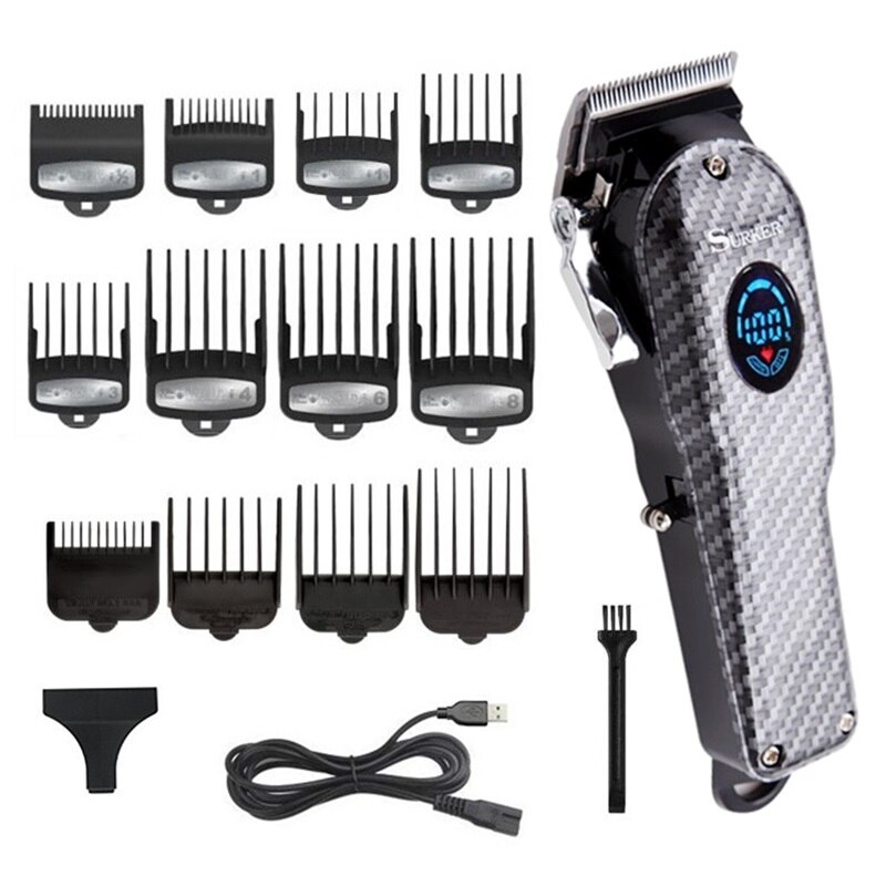 Lcd Kapper Tondeuse Professionele Verstelbare Mannen Tondeuse Elektrische Haar Snijmachine Usb Oplaadbare Kapsel: Twelve combs
