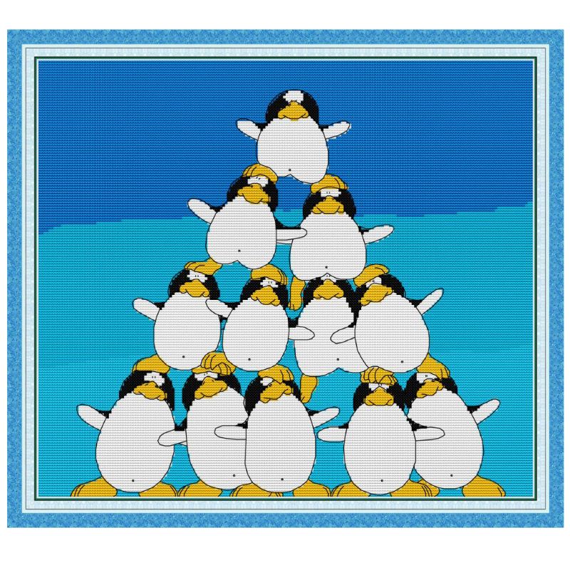 Pingüino hecho a mano costura contado 14CT impreso punto de cruz DIY Kit juego de bordado decoración del hogar
