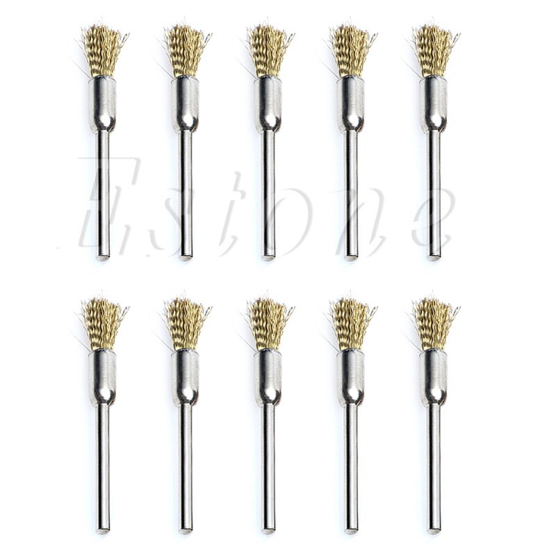 10pc Mini Wire Brush Brushes 3mm x 5mm Brass Cup Wheel for Grinder or ...