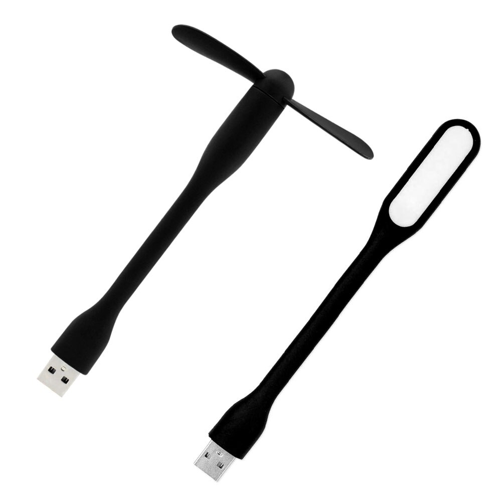 Joustava 5v värinen mini usb tuuletin + usb led lamppu valo muovi tableteille kannettaville virtapankit micro usb 2.0 portilla: Musta