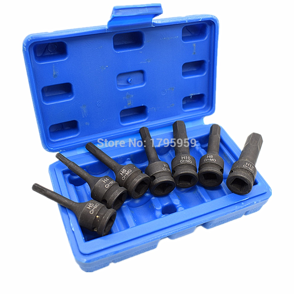 3/8 "Vierkante Drive Impact Socket 7 Stuk Hex Key Socket Set H4 H5 H6 H7 H8 H10 H12 (4mm-12mm) cr-Mo Metrische Allen Bit 60mm Lange