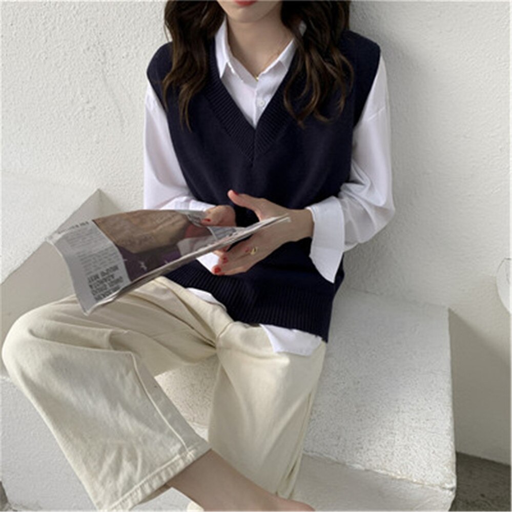 Dam väst tröja stickad tröja linne lösa vintage kvinnlig väst tröja damkläder outfit  pz3650