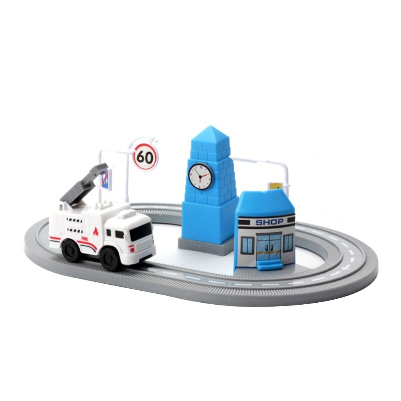 Creatieve Clockwork Wind-Up Track Brandweerwagen Auto Scènes Kinderen Kids Educatief Intelligent Speelgoed