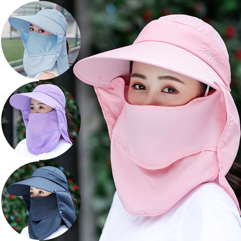 Gorra con protección solar para mujer, gorros de sol anchos a la , protección de rostro Cuello, gorros plegables para playa, protección Uv, conducción al aire libre
