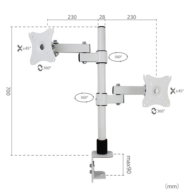 HILLPORT 10-27" Full Motion Dual Monitor Desktop Stand Holder Clamp Grommet Hole Base PC Mount Foldable Arm Soporte Support XD50: XD08-700