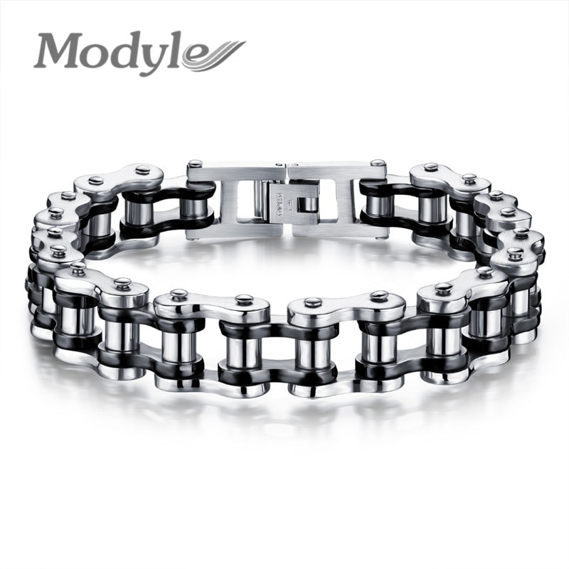 Modyle Biker 316L Stainless Steel Mens Bracelet Sports Jewelry Bike Bicycle Chain Link Bracelet Casual Jewellery