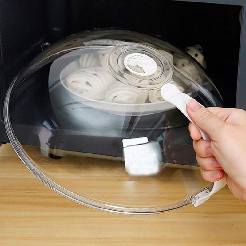Microwave Food Cover Cleanable Effective Easy-using Microwave Plate Lid Multifunction Transparent Anti-Splash Cap With Handle