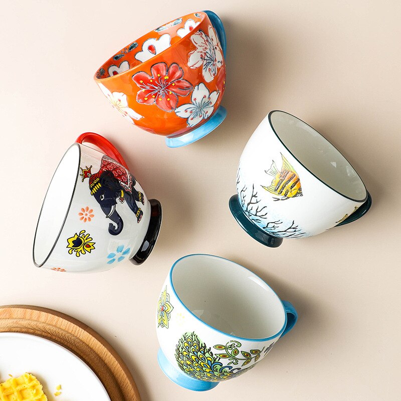 American Product Heavy Color Hand-painted Ceramic Breakfast Cup Home Large-capacity Mug Coffee Oatmeal Cup