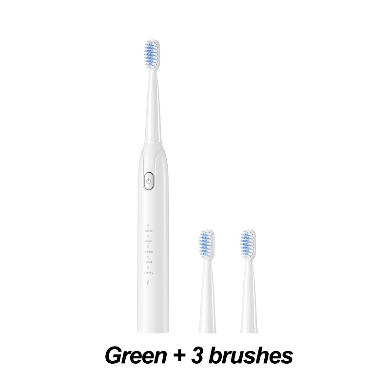 Electric Toothbrush Sonic Toothbrush USB Induction Charging Toothbrush Smart Toothbrush Electric Tooth Scaler Wave Brush: white 3 brush