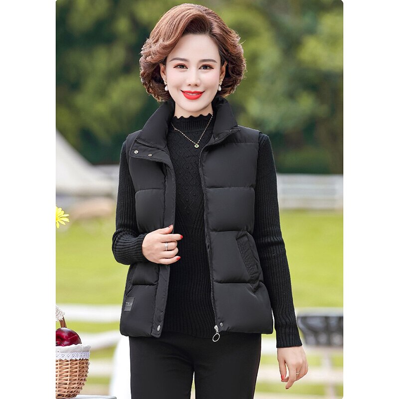 Middle-aged and Elderly Women's Vest Autumn Winter Down Cotton Waistcoat Sleeveless Keep Warm Jacket Outwear Plus Size 5XL W96