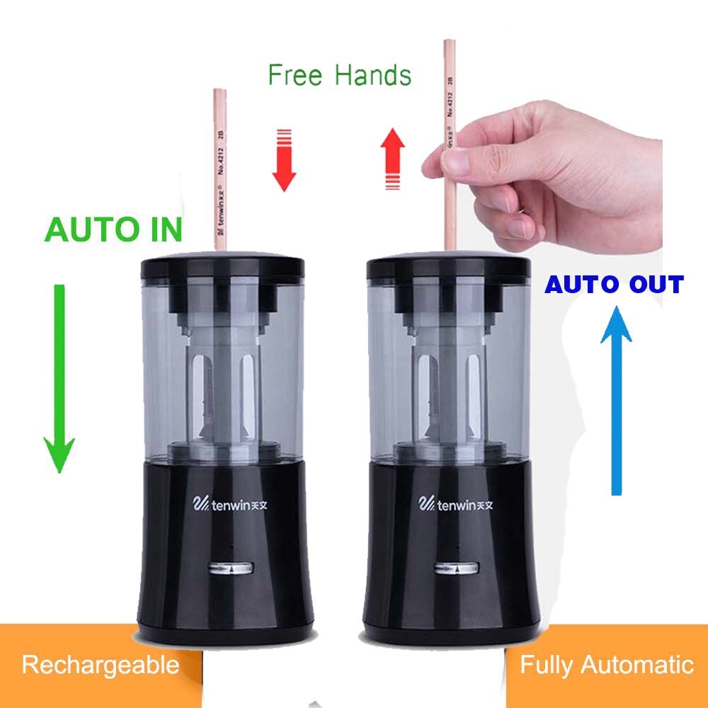 Tenwin Electric Pencil Sharpener Heavy Duty Rechargeable for Classroom Auto Stop Fast Sharpen In 3s School Office Stationery