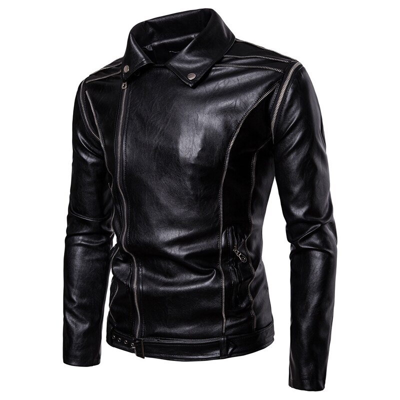 Europe/US size PU Leather Jacket Autumn Sleeves Detachable Motorcycle Leather Jacket Men Multi-Zipper Biker Jacket