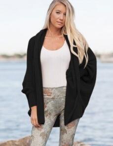 Batwing manga cardigan de malha suéteres moda feminina oversized encolher camisola outono inverno quente longa camisola jumpers: black