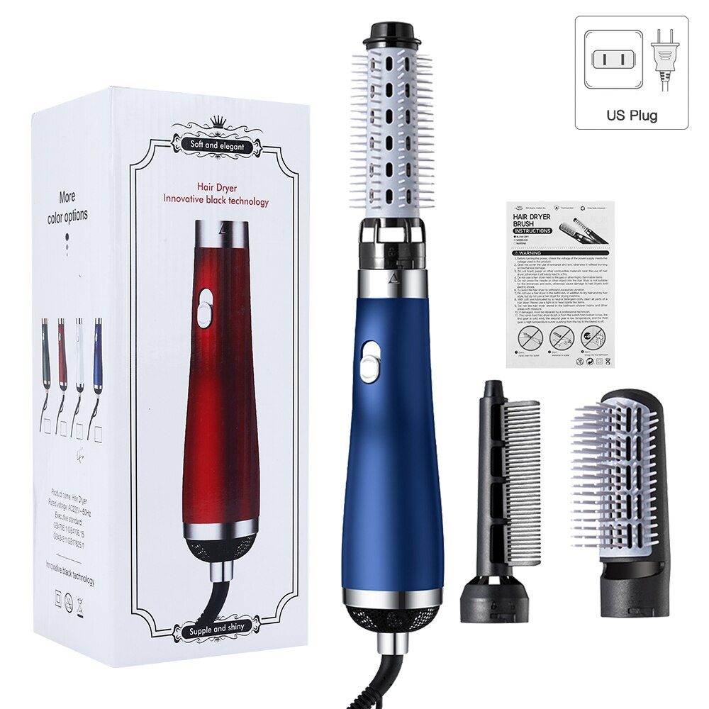 3 In1 Elektrische Föhn Föhn Kam Rotating Air Borstel Haar Straightner Styling Tool Hair Curler Hair Styler kam: Blue US