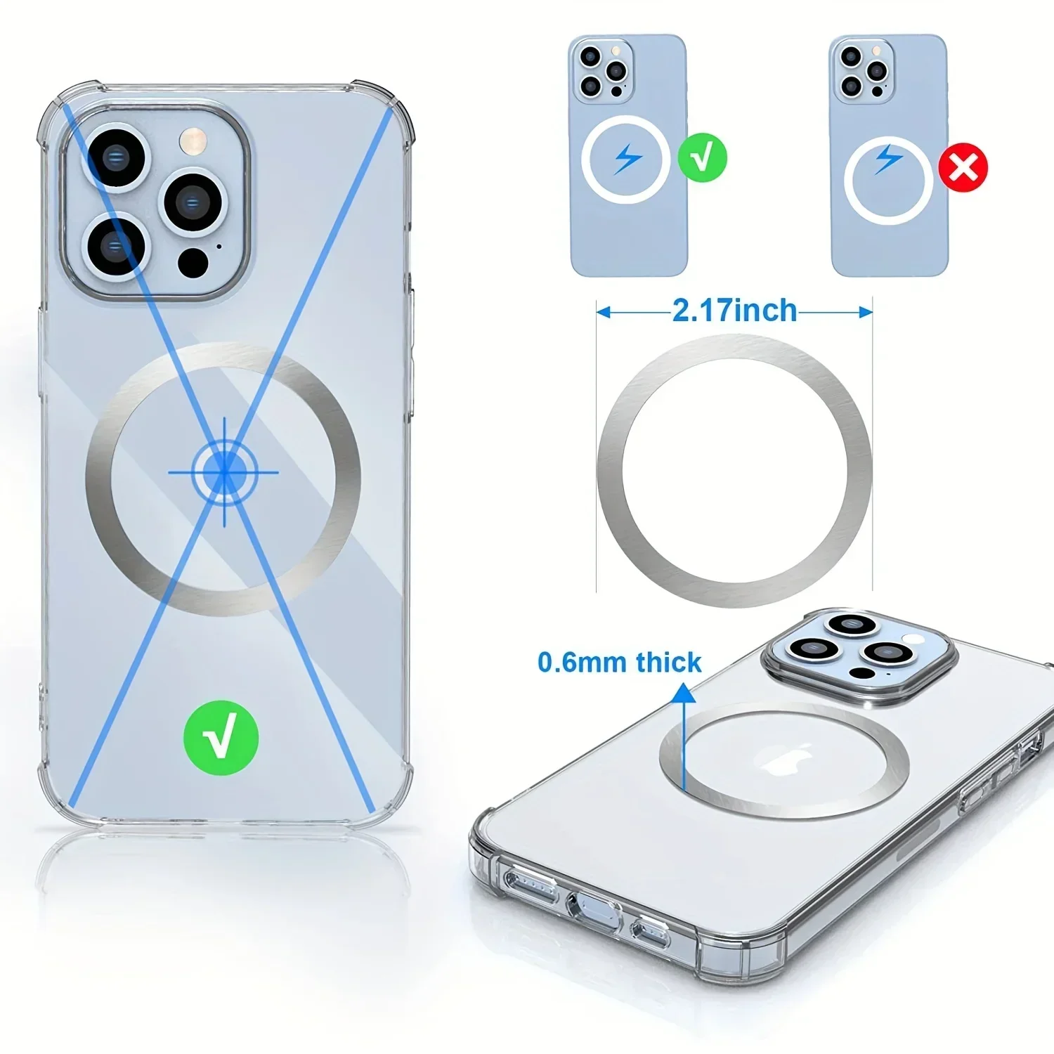 2024 Uniwersalny magnetyczny pierścień metalowy ze stali nierdzewnej do bezprzewodowej ładowarki Magsafe Naklejka z blachy żelaznej Magnes Uchwyt samochodowy na telefon