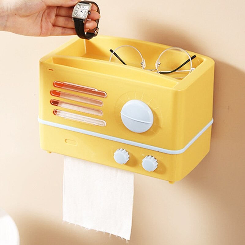 Radio Shape Toilet Paper Holder Waterproof Wall Mounted Roll Paper Tube Storage Box Tray Dispenser Shelf Bathroom