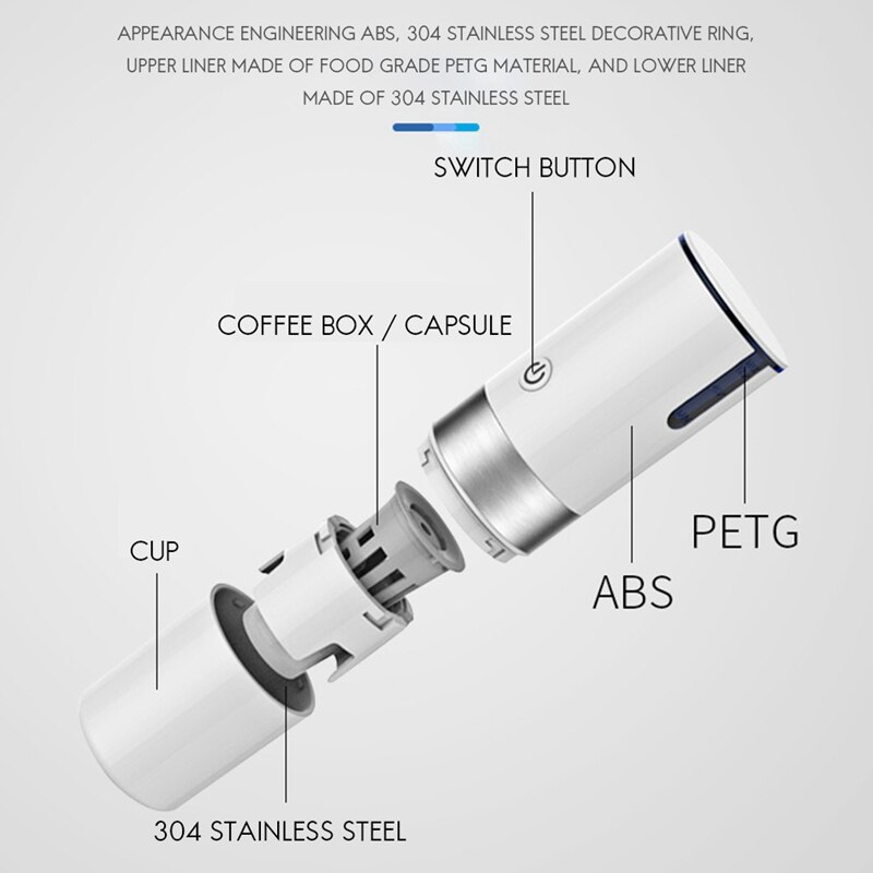 Máquina de café portátil con USB, Mini cafetera de mano, bajo ruido de trabajo, cápsula Kcup, cafetera americana