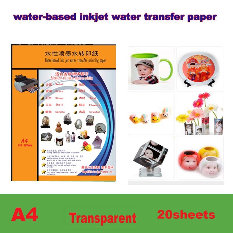 Atramentowa naklejka wodna papier transferowy A4 rozmiar DIY gwóźdź naklejka przezroczysty kolorowy papier drukowy atramentowy papier robić naklejek wodnych: 20sheets przezroczysty