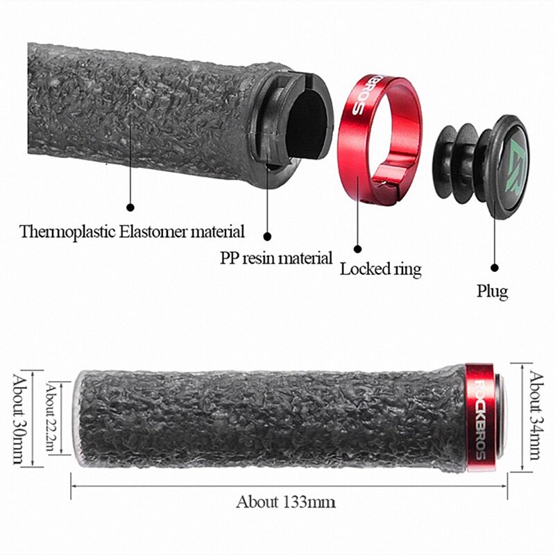 ROCKBROS Bicycle Handles Cuff Aluminum Alloy Bike MTB Grips Cycling Handlebar Shockproof Rubber Anti-slip Grips Bike Accessories