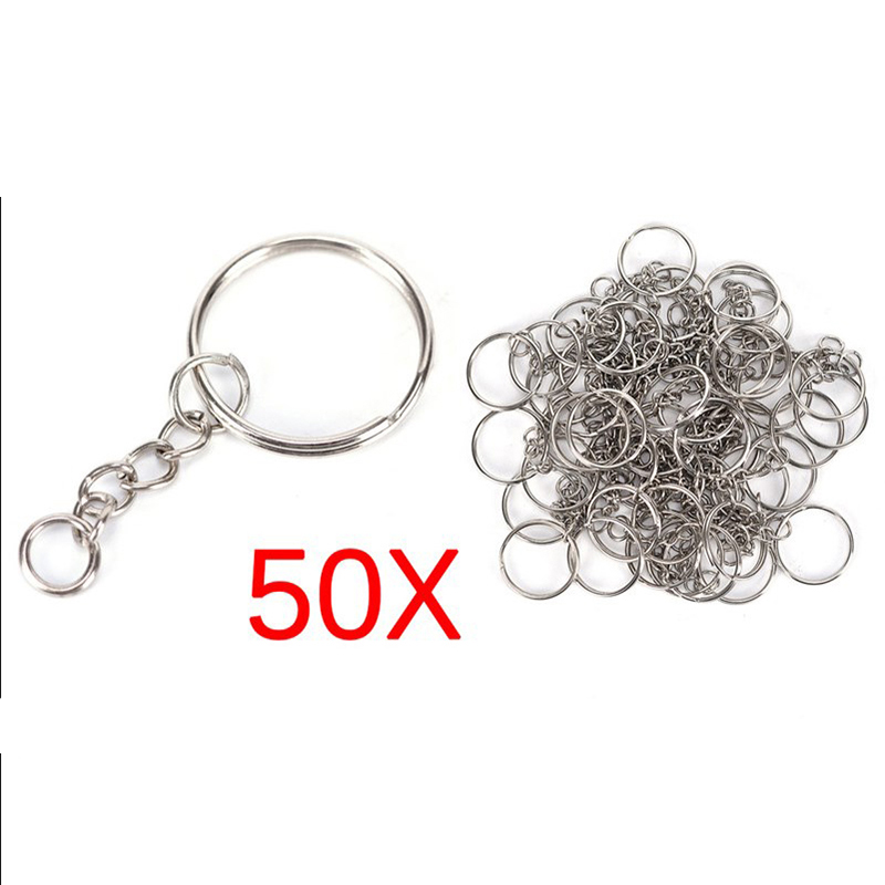 50pcs 25mm polierter silberner Schlüssel ring Schlüssel bund Split Ring kurze Kette Schlüssel ringe DIY