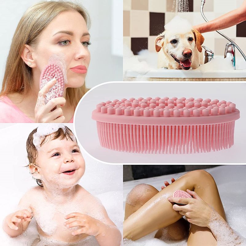 Bad- och schampoborste, silikon kroppsskrubb för användning i duschen, exfolierande kroppsborste, premium silikonloofah, huvudskrubb