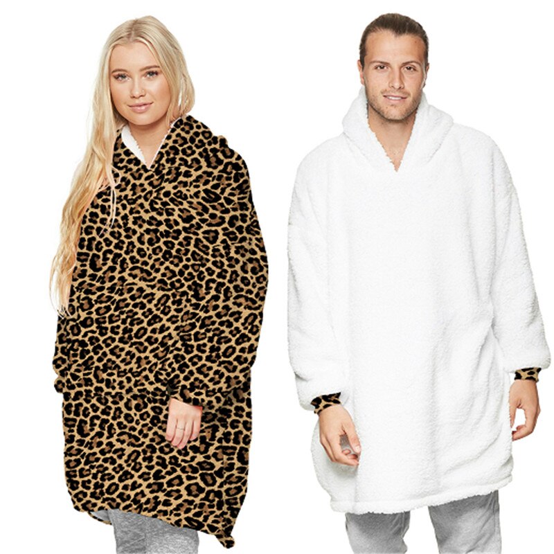 Blanket Hoodies Women Men Oversized Blanket Robe Sleepwear Soft Warm Plush Sweatshirt with Front Pocket Hooded Unisex Robe: 4