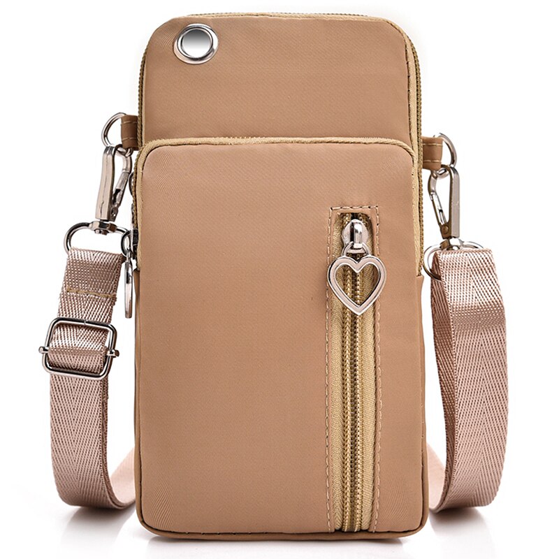 Vrouw Mode Messenger Bag Mini Schoudertas Diagonaal Multifunctionele Rits Mobiele Telefoon Zak Outdoor Oortelefoon Pouch Sporttas: Khaki