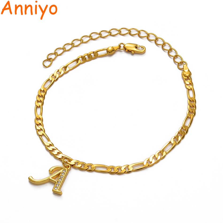 Anniyo 21cm + 10cm Verlängerung Kette/A-Z knapp Initial Fußkettchen für Frauen Mädchen Alphabet Schmuck Buchstaben Fuß kette #067902