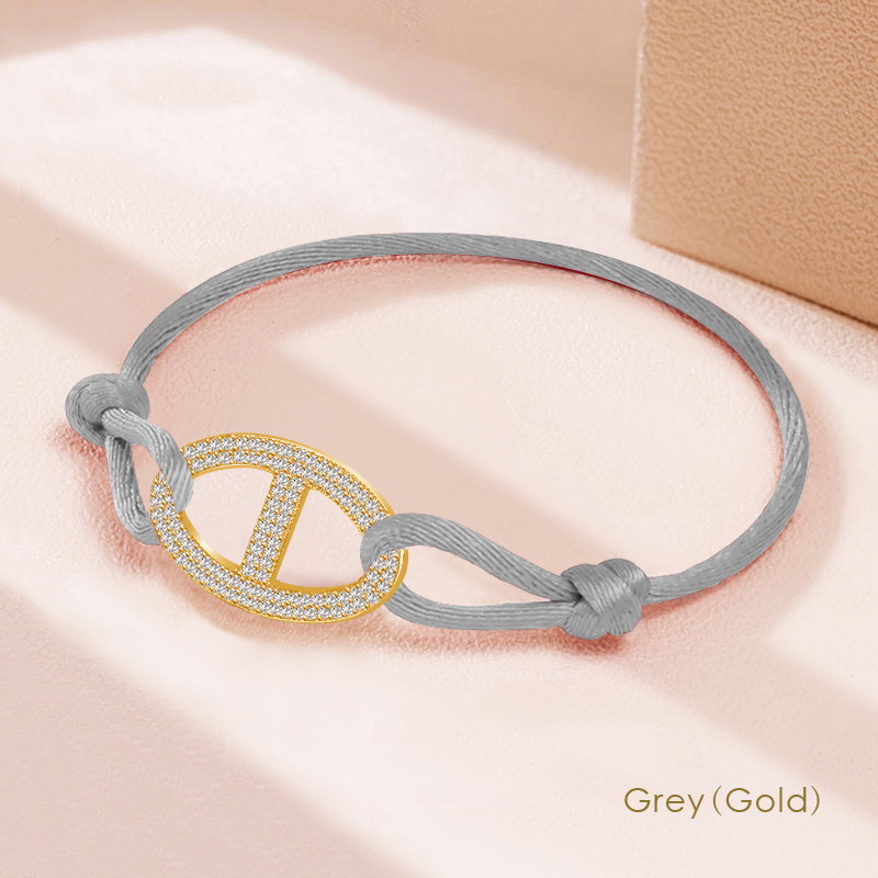 Maanlicht Mode Klassiek Varken Neus Zijden Touw Bedelarmband Voor Vrouwen Zirkoon Verstelbare Armband Vrouwelijke Sieraden 14 Kleuren: Goud-kleur